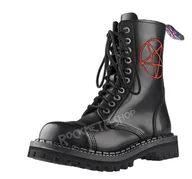 Botki męskie - glany STEADY'S - 10 dziurek, czarne / CZERWONY PENTAGRAM (STE/10/HAFT) -39 - miniaturka - grafika 1