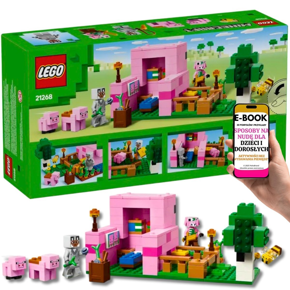 PREZENT MARZEŃ Dla Fana Minecrafta LEGO (21268) Dom prosiaczka – Kreatywny zestaw z mobami i akcesoriami + EBOOK-3