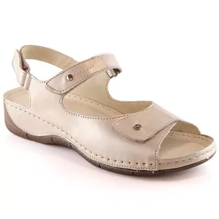 Sandały damskie - Skórzane komfortowe sandały damskie na rzepy złote Helios 266-2 złoty - grafika 1