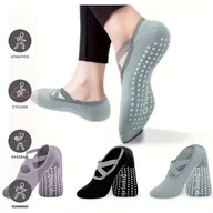 Inne - TEMU 3 pary skarpet do jogi w mieszanych kolorach, skarpety z przyczepnością, antypoślizgowe skarpety z krzyżującymi się paskami odpowiednie dla - miniaturka - grafika 1