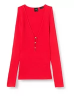 Swetry damskie - Pinko Damski sweter z krepą kamuflażową Henley Shirt, R24_czerwono-chiński czerwony, XXL, R24_czerwony - chiński czerwony, XXL - miniaturka - grafika 1