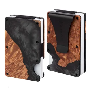 Aluminiowe etui z klipsem na karty kredytowe (drewno + czarna żywica) - Etui na dokumenty i karty Aluminiowe etui z klipsem na karty kredytowe (drewno + czarna żywica) - Etui na dokumenty i karty - miniaturka - grafika 1