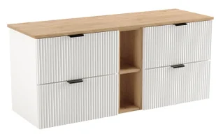 Ryflowana Szafka Biały Łazienkowa Z Szufladami + Orzech R0-A39 - Szafki łazienkowe Ryflowana Szafka Biały Łazienkowa Z Szufladami + Orzech R0-A39 - Szafki łazienkowe - miniaturka - grafika 1