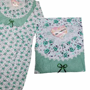 BAWEŁNA KOSZULA NOCNA róża luźna długi rękaw prezent ZIELONA 7xl 8xl - Bielizna nocna - miniaturka - grafika 1