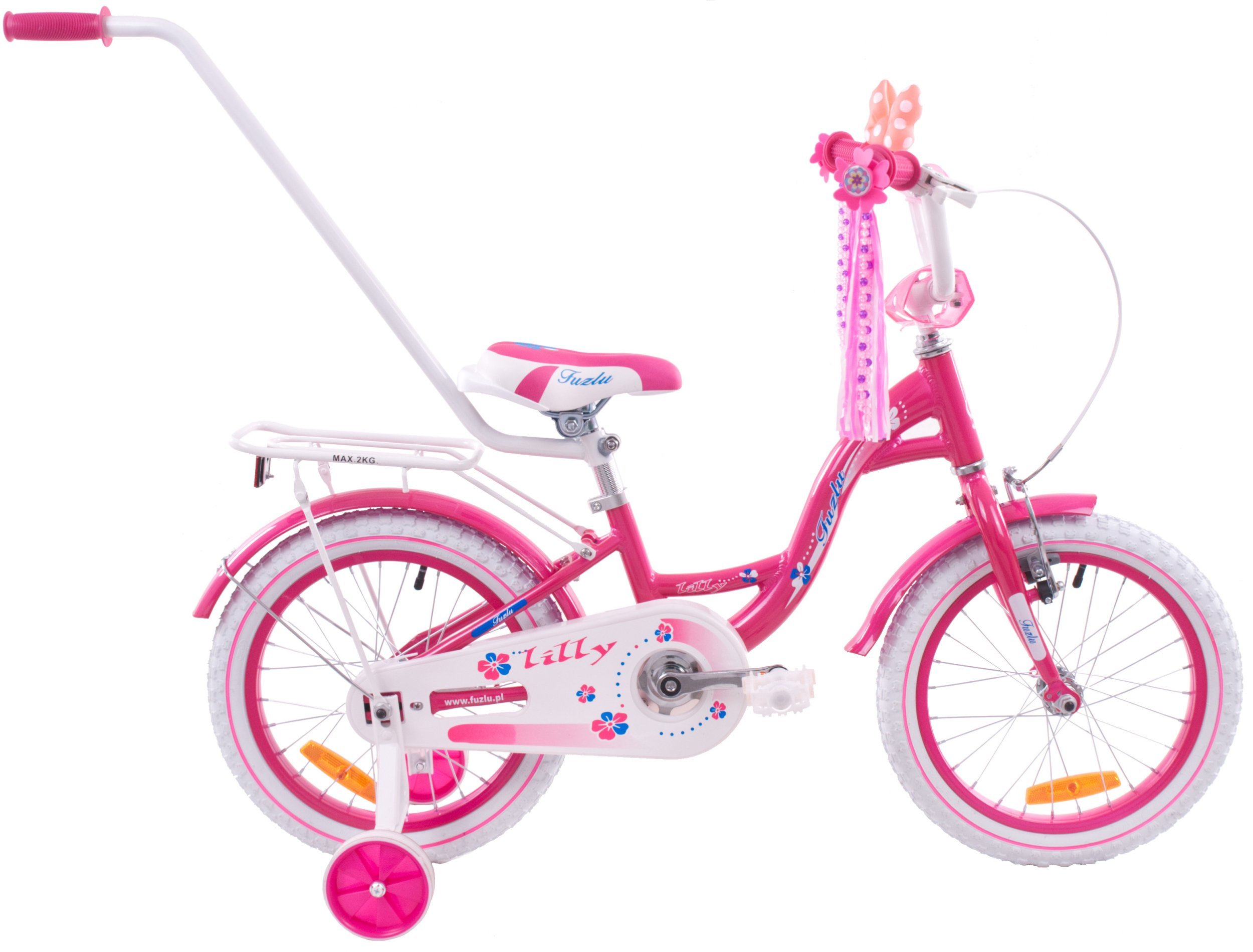 Fuzlu Rower dziecięcy 16 rowerek Fuzlu LILLY różowo-biały aluminiowy
