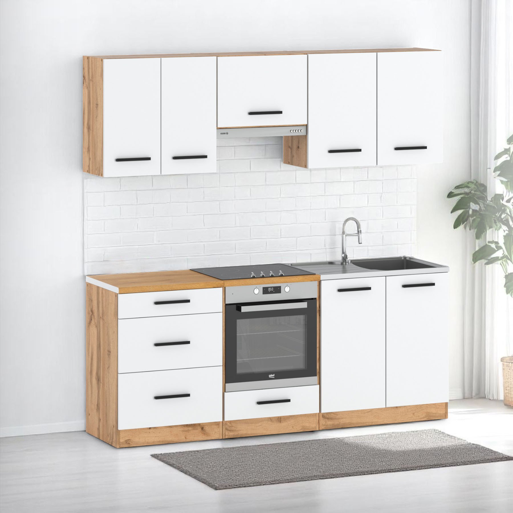 Zestaw Kuchenny Mały Modułowy Z Blatem 2.0m Wotan Biały Mat San Sebastian