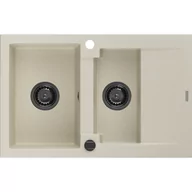Zlewozmywaki - Mexen Gaspar zlewozmywak granitowy 1,5-komorowy z ociekaczem 737 x 475 mm, beżowy, syfon czarny - miniaturka - grafika 1