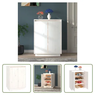 The Living Store Szafka na buty biała 60x35x80 cm lite drewno sosnowe - Szafki na buty The Living Store Szafka na buty biała 60x35x80 cm lite drewno sosnowe - Szafki na buty - miniaturka - grafika 1