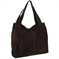 Torebki damskie - Duża torebka włoska shopper bag skóra naturalna zamszowa brąz czekolada - miniaturka - grafika 1