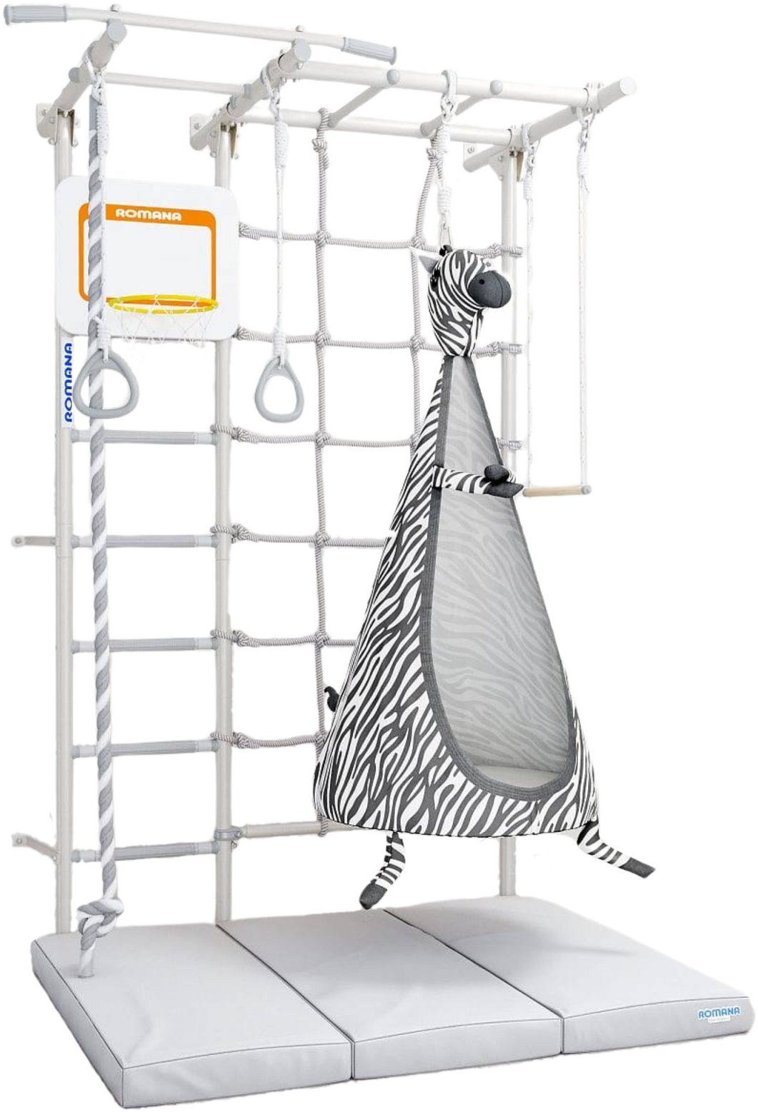 MAŁPISZON Drabinka gimnastyczna Next-5 Max 220 cm z huśtawką Zebra i materacem CE