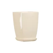Donice - Doniczka ceramiczna z podstawką kadrat pękaty 26 x 18 cm krem połysk symbol 37 - miniaturka - grafika 1