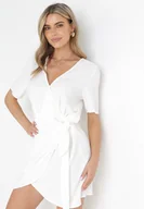 Sukienki - Biała Kopertowa Sukienka z Wiązaniem Paylen - miniaturka - grafika 1