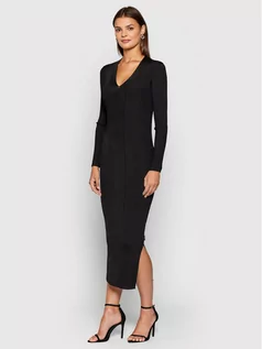 Sukienki - Calvin Klein Sukienka dzianinowa Iconic Rib V-Neck K20K203005 Czarny Slim Fit - grafika 1