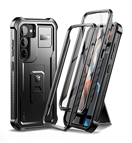 Dexnor Etui na telefon Samsung Galaxy S23 Plus (podwójna przednia rama i stojak), technologia amortyzacji wstrząsów, ochrona przed upadkiem, wytrzymałe etui na telefon komórkowy, odporne na uderzenia etui ochronne - Czarny