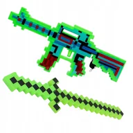 Klocki - ZESTAW MINECRAFT Z GRY 2w1 ŚWIECĄCY MIECZ KARABIN PIXEL EFEKTY DŹWIĘKOWE - miniaturka - grafika 1