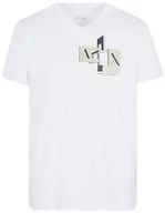 Koszulki męskie - Armani Exchange Męski t-shirt Slim Fit V-Neck Ax Block Graphic Tee, biały, S - miniaturka - grafika 1