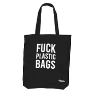 Torby i wózki na zakupy - Fisura – Torba "f*cking plastic” czarna. Torba bawełniana 100%. Oryginalna torba na zakupy. Torba zakupowa z bawełny. Czarna torba totebag. Wymiary: 43 cm x 37 cm. - miniaturka - grafika 1