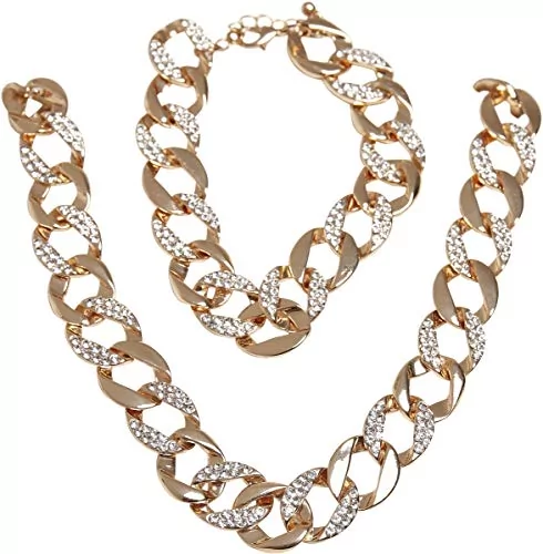 Urban Classics Unisex Basic Diamond Necklace and Bracelet Set spinki do mankietów, złoty, one size