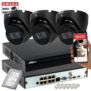 Zestaw 3 kamery IP z rejestratorem IPC-HDW1530T-0280B-S6-BLACK 5MPx IR30 Mikrofon PoE - Zestawy do monitoringu - miniaturka - grafika 1