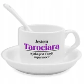 Gadżety dla niej i dla niego - Zestaw Filiżanka Łyżeczka Podstawka JESTEM TAROCIARĄ Na Prezent Wzory - miniaturka - grafika 1