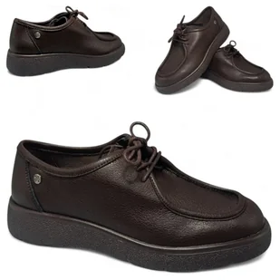 Damskie Półbuty Maciejka SKÓRZANE Platforma Sznurowane Eleganckie Brąz 38 - Półbuty damskie - miniaturka - grafika 1