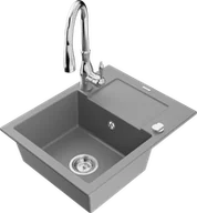 Zlewozmywaki z baterią - Mexen Enzo zlewozmywak granitowy 1-komorowy z ociekaczem i baterią kuchenną Savita, szary - 6506-71-672601-00 - miniaturka - grafika 1