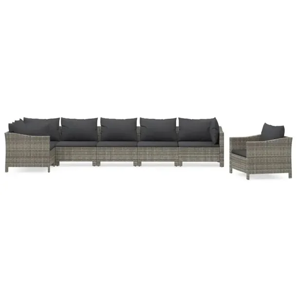 Modny zestaw wypoczynkowy do ogrodu szary, rattan PE, stal, wymiary 63x63x5