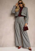 Komplety damskie - Szary Garniturowy Komplet w Paseczki Marynarka Cropped i Szerokie Spodnie Mairilee - miniaturka - grafika 1