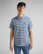 Koszule męskie - Lee Button Down Ss Męska Koszula W Kratę Krótki Rękaw Washed Blue L886Oflr-M - miniaturka - grafika 1