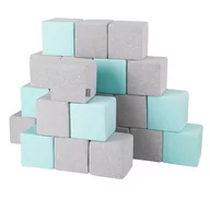 Maty edukacyjne - KiddyMoon Miękkie klocki 14cm sześciany: jasnoszary-miętowy 24 - miniaturka - grafika 1