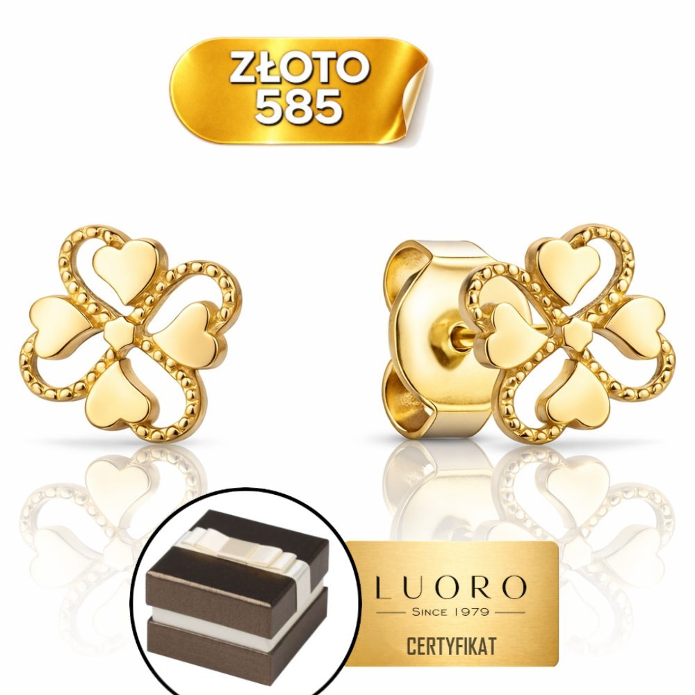 KOLCZYKI ZŁOTE 585 14K KONICZYNKI I SERCA SZTYFT 6,5 MM ELEGANCKIE