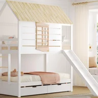 Łóżka dla dzieci i młodzieży - Łóżko piętrowe dla dzieci 90x200 cm - ze zjeżdżalnią i 2 szufladami - białe + kolor naturalny (bez materaca) - miniaturka - grafika 1