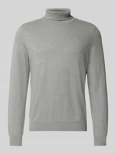 Sweter z wywijanym kołnierzem i wyhaftowanym logo - Swetry męskie - miniaturka - grafika 1