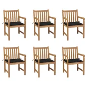 Fotele i krzesła ogrodowe - vidaXL Krzesła ogrodowe, czarne poduszki, 6 szt., lite drewno tekowe! 3073038 - miniaturka - grafika 1