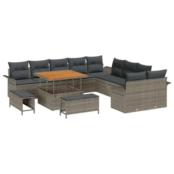 Zestaw Narożny Kanap Ogrodowych z Rattanu, Szary, 5 Elementów