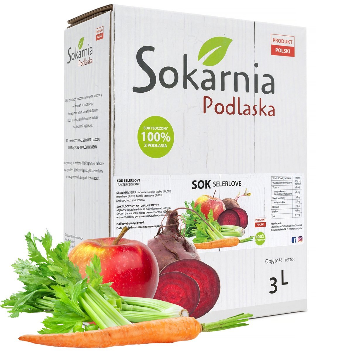 SOK WARZYWNY Z SELEREM NACIOWYM JABŁKIEM BURAKIEM SelerLove 3L MOC WITAMIN