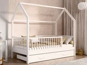 Łóżka dla dzieci i młodzieży - Łóżko dziecięce Domek 80x160 z szufladą i stelażem kolor biały D9S - miniaturka - grafika 1