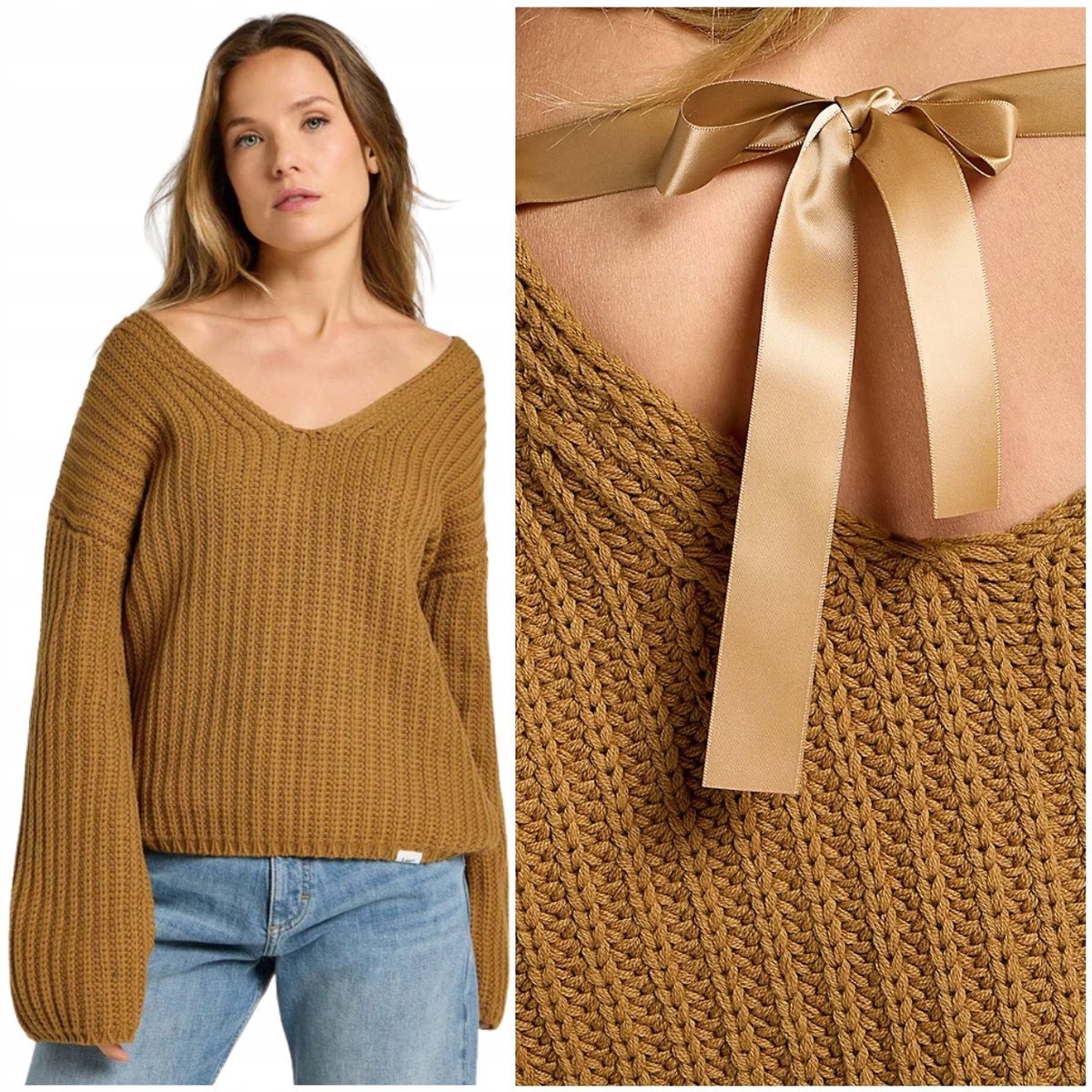 Lee KIMONO SLEEVE KNIT Glazed Ginger luźny damski sweter długie rękawy L