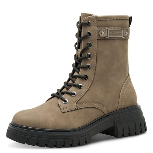 s.Oliver Damskie sztyblety Lace Boot Flat 5-25244-45, ciemnoszarobrązowy., 39 EU