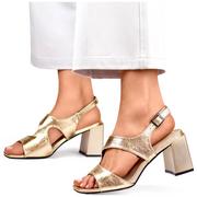 Sandały damskie - Złote sandały na słupku damskie eleganckie złote sandały na obcasie - miniaturka - grafika 1