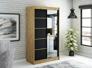 MINIO szafa 120 cm LETO V2 czarny mat / dąb Artisan - Szafy - miniaturka - grafika 1