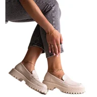 Mokasyny damskie - Beżowe skórzane półbuty Big Star LL274457 beżowy - miniaturka - grafika 1