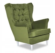 Fotele - Fotel Uszak oliwkowy jasny zielony WELUROWY salon - miniaturka - grafika 1