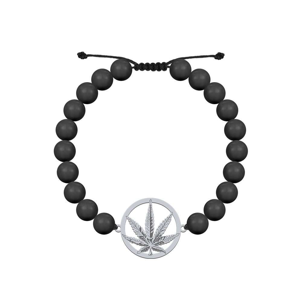 MARIHUANA Bransoletka Męska na sznurku perły srebro