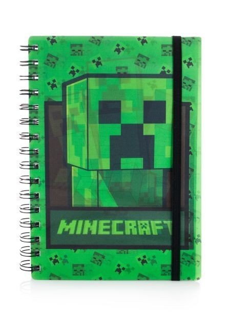 Notes A5 kołozeszyt Minecraft Creeper z okładką 3D 80k w linie gumka dla Dziecka