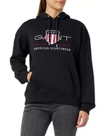 Bluzy damskie - GANT Damska bluza z kapturem Rel Archive Shield, czarny, XS - miniaturka - grafika 1