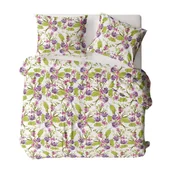 Pościel - Pościel flanelowa 160x200 1716N biała fioletowa zielona kwiaty liście na guziki Flanela Komfort - miniaturka - grafika 1