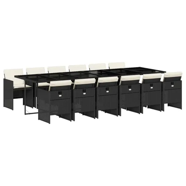 Zestaw Mebli Ogrodowych Rattan PE Czarny 12 Krzeseł 330x106x73 cm