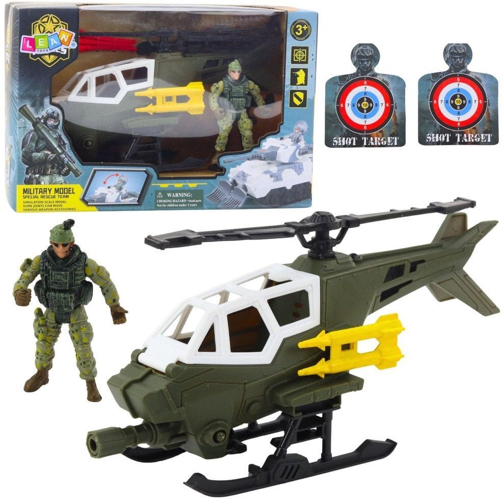 Zestaw Militarny Helikopter Wojskowy Figurka Żołnierza Broń LEAN Toys