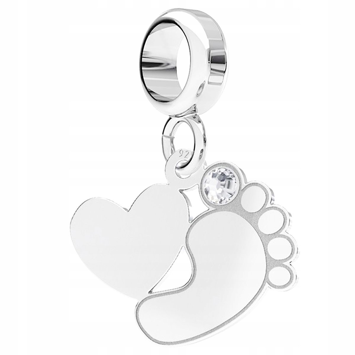 Charms Srebrny Serce ze Stópką Stopą Dziecka Dziecięcą Family SREBRO 925